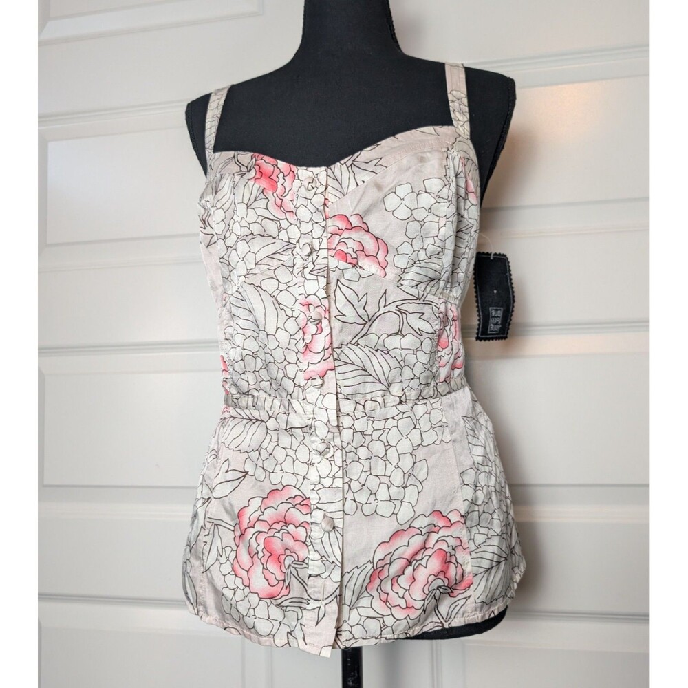 NWT Due per Due Size 14 Silk Blend Bustier Corset Tank Top Floral Anthropologie